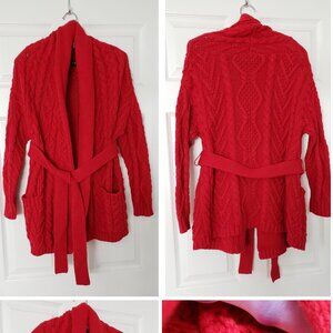 Lauren Ralph Lauren Chunky Cable Knit Cardigan Sweater Bright Christmas Red XS